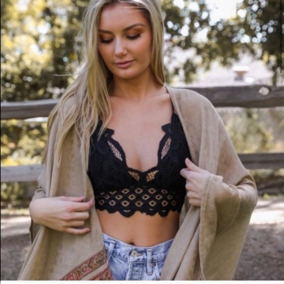 Black Crochet Lace Long Line Bralette - Picture 6 of 12